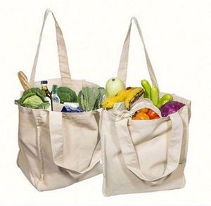 Sacs fourre-tout en toile de coton biologique réutilisables avec logo personnalisé imprimé en gros, avec poche intérieure pour les courses au supermarché - Product Image 4