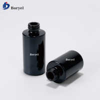Flacon compte-gouttes rond en verre 30ml 50ml 100ml pour soins de la peau, huile essentielle, sérum, noir givré, luxe, logo personnalisé, bouton poussoir