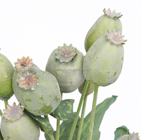 Bunga Poppy Sutra Buatan 4 Kepala dengan Buah Poppy, Dekorasi Natal, Tahun Baru, Halloween