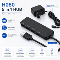 Hub USB 2.0 5 en 1 H080, 4 ports de données + alimentation Micro USB, 408 Mbps, boîtier ABS pour ordinateur portable, clavier, souris, clé USB