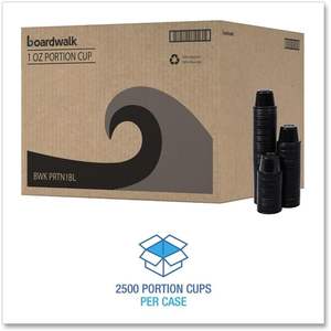 Boardwalk PRTN1BL Souffle Section <b>Cups</b> 1 oz Black Disposable <b>Plastic</b> for Snacks and Beverages 2500/Carton - Product Image 6