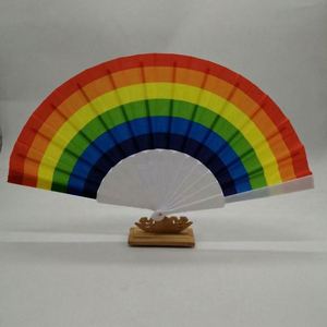 Festival Rave Birthday Party Folding Custom Rainbow White Eco-Friendly Bamboo <b>Hand</b> <b>Fan</b> - Product Image 2
