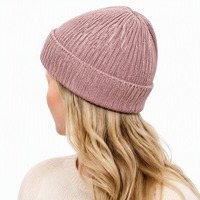 Bonnet tricoté sur mesure, rose poudré, côtelé, pour l'hiver, fabrication OEM ODM