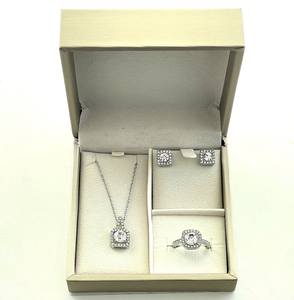 Lüks 3 adet <span class=keywords><strong>Set</strong></span> yeşil zümrüt Rhinestone kolye kadınlar için küpe seti paslanmaz zincir geometrik kristal takı seti - Product Image 6