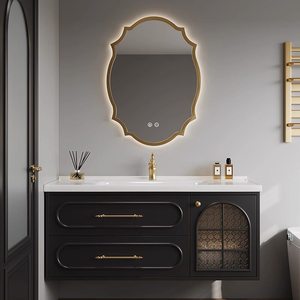 French Vintage Oak Bathroom Vanity with Smart Mirror & Ceramic Basin – Elegant Wall-Mounted Storage for Modern Bathrooms - Product Image 3