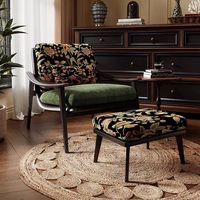 Chaise longue rétro américaine avec pouf moderne cadre en bois massif velours hôtel villa fauteuil de salon pour la maison