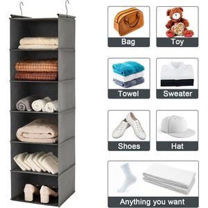 6 Tier Non-Woven Hanging Closet Organizer with 2 Metal <b>Hooks</b> Weekly Kids Clothes Storage <b>Shelf</b> with Day Labels for Wardrobe - Product Image 3
