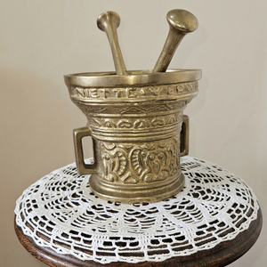 Antique Brass Mortar and Pestle Handmade Vintage Spice Grinder <b>Decorative</b> Metal Herb Crusher Traditional <b>Kitchen</b> Tool Home <b>Decor</b> - Product Image 1