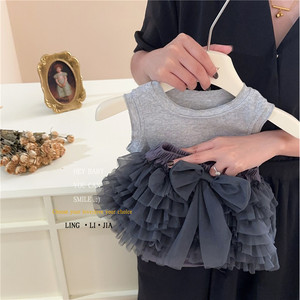 Tongxingyuan Baby Girls <b>Tutu</b> Skirt Set Cotton Two Piece Summer Outfit Solid Color Thin Fabric Kids Clothing Set - Product Image 3