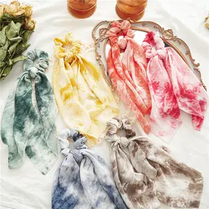 2024 verano nueva moda Tie-dye tela serpentinas mujeres accesorio para el cabello cubierta nudo Scrunchies titular nudo lazos para el cabello banda elástica