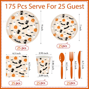 Halloween Disposable Paper <b>Plates</b> Cups Napkins Set With Pumpkin Ghost <b>Black</b> Cat Design For Party Supplies - Product Image 2