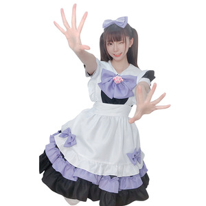 Vestido de sirvienta morado estilo japonés para mujer, disfraz de anime Lolita, falda, delantal, lazo, diadema con orejas de gato - Product Image 5