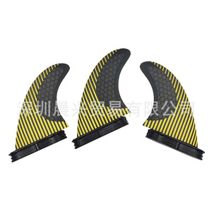 Juego de aletas traseras para tabla de surf UPSURF Double Tab FCS Gen 2, gris, panal de abeja, rayas amarillas - Product Image 3