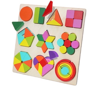 HOYE Khối Xếp Hình Bằng Gỗ Thủ Công Khối Xếp Hình Hình Học Màu Cầu Vồng Ghép Hình Bằng Gỗ - Product Image 1