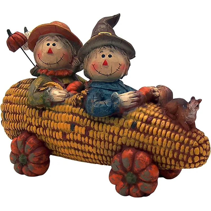 Vente en gros d'épouvantails en résine de cadeau de vacances personnalisés sur chariot de maïs décorations d'halloween de Thanksgiving