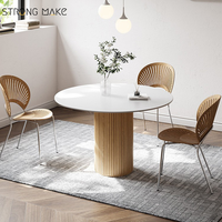 Japandi pierre frittée dessus en marbre cercle en bois maison cuisine à manger 8 10 places bois petite table à manger ronde pour 6