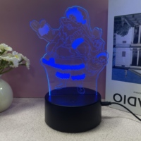 Lampu Malam LED Natal Akrilik 3D Ilusi Cahaya Putih Hangat USB Tombol Peredup Lampu Tidur Dekorasi Meja Samping Tempat Tidur Hadiah