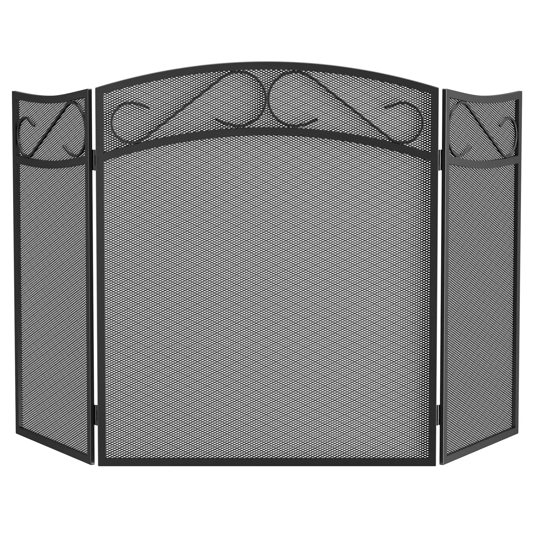 Indoor Fireplace Screen 3 Panel Iron Outdoor Metal Decorative Mesh Cover Fireplace Panels Fire Spark Guard - Black