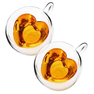 CnGlass 5oz. Tasse à thé isolée en forme de coeur clair tasse à café en verre mignon tasses à café expresso en verre à Double paroi avec poignée