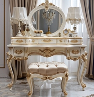 Coiffeuse de maquillage de luxe Royal Europe en bois massif de haute qualité avec couleur or élégante pour ensembles de chambre à coucher Meilleure vente en gros