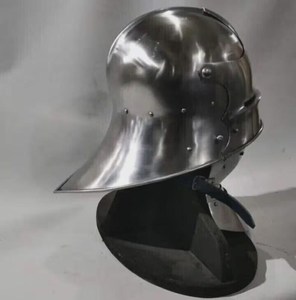 Casco Alemán Sallet de Acero Calibre 18, Visera Móvil, Usable, Disfraz de Armadura Medieval para Adulto, Tradicional - Product Image 1