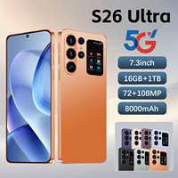 Smartphone S26 Ultra 5G 7,3 pouces 90Hz LED Appareil photo 108MP 16 Go 1 To Plus de 8000 mAh Deca Core Face ID Double SIM Android 15