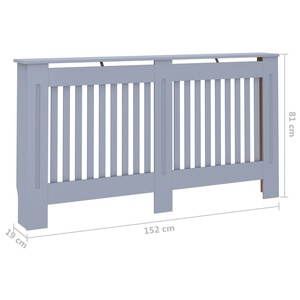 Cubierta de radiador de madera MDF moderna grande 152x19x81,5 cm gris para uso doméstico en sala de estar y dormitorio