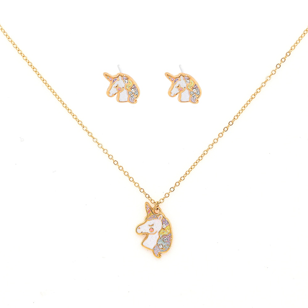 Collana e orecchini oro unicorno