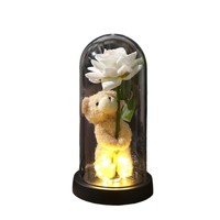 Rose éternelle sous cloche en verre avec feuille d'or, veilleuse d'intérieur, cadeau de Saint-Valentin, ornements créatifs