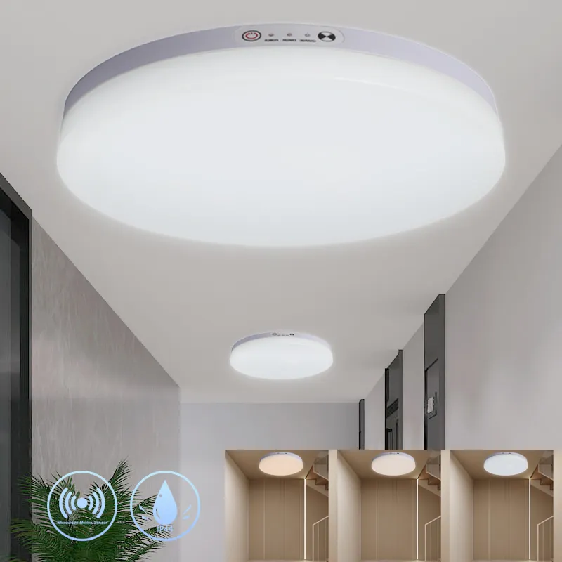 Plastic Cover Light Microwave Motion Sensor Surface Ceil Fixture Round Waterproof Flush Mount Modern Nordic Led Ceiling Light