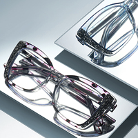 MS WR87300 Lunettes de vue pour femmes avec design délicat incrusté de diamants, anti-lumière bleue, monture de lunettes optiques œil-de-chat avec logo personnalisé