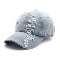 Casquette de baseball vintage en denim délavé et déchiré, style « Dad Hat », en coton lavé, 6 panneaux, avec logo personnalisé, streetwear, hip-hop
