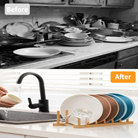 Égouttoir à vaisselle moderne en pin durable et écoresponsable, support de rangement en bois pour assiettes, bols, tasses, casseroles et ustensiles de cuisine