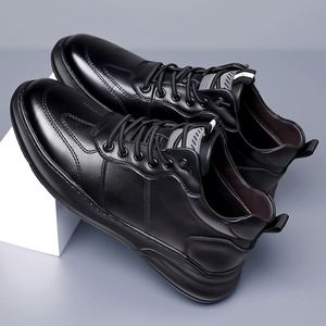 Trendy White Men's Casual <b>Shoes</b> Leather Lace up <b>Sneakers</b> for Everyday Use - Product Image 1