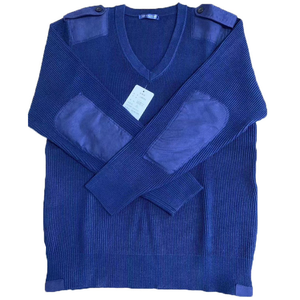 Pulls en laine tricotée bleu marine DFU109 pour étudiants, sportifs, hommes, tactiques, avec épaulettes et coudières renforcées - Product Image 2