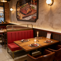 Meubles de restaurant de luxe, structure en acier inoxydable avec banquette de restaurant en acrylique, banquette droite personnalisée pour steakhouse, bistro