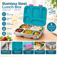 AIBAO RVS Tiffin Bento Lunchbox Verwarmbaar Magnetronbestendig Lekvrij 5 compartimenten 1167ml inhoud Siliconen deksel