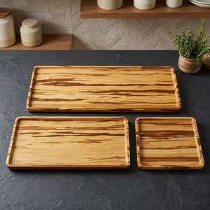 Plateaux et plateaux de service en bois de bambou - Design abstrait moderne du milieu du siècle, vente en gros OEM |   Aqudus Saleem Inde - Product Image 3