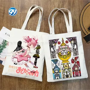 Puella Magi Madoka Magica Canvas Shoulder Tote Bag for Women Handbags Eco Reusable Shopping Bag Vintage Fashion Ulzzang Bags