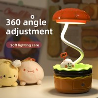 Lampe de table pliable avec design hamburger, style américain, en plastique, alimentée par USB, avec lumière LED, taille-crayon, cadeau