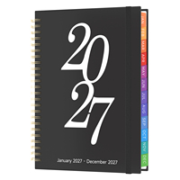 Agenda Anual Personalizable A5 con Espiral, Tapa Dura, Diario, Cuaderno con Pestañas Mensuales Coloridas y Banda Elástica para la Escuela y la Oficina