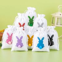 Produits de fête de Pâques faveurs cadeau lapin imprimé bonbons sac à cordon lin lapin Goodie sacs 13*18cm