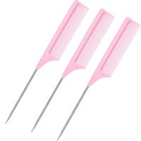 Peigne à Queue Pinceau de Coiffure en Acier Doré avec Manche en Plastique pour Salon de Coiffure, Peigne de Séparation en Carbone Pointu pour Tresses, Logo Personnalisé en Gros