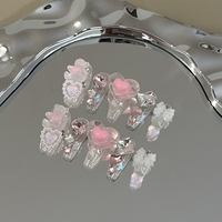 Faux ongles à presser personnalisables faits main, de luxe, avec fleurs 3D pendantes, réutilisables, longs, forme cercueil, à coller