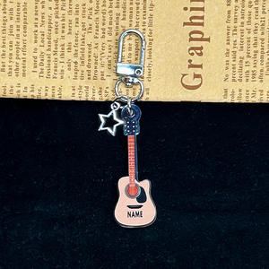 Plastic Cartoon Musical Instrument Pendant Hot Girl <b>Rock</b> Double-sided Guitar Keychain Bag Accessory Student Gift - Product Image 3