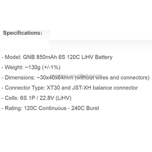 가오넹 GNB 850mAh <span class=keywords><strong>6S</strong></span> HV 22.8V 120C XT30 리포 배터리 경량 고전압 FPV UAV 부품용 드론 배터리 - Product Image 6