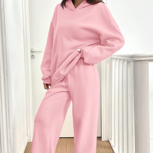 Conjunto de Sudadera con Capucha y Pantalones Térmicos de Invierno Personalizados <span class=keywords><strong>para</strong></span> Mujer, <span class=keywords><strong>Ropa</strong></span> de Estar por Casa, Atuendo Informal Cálido <span class=keywords><strong>para</strong></span> Clima Frío, Conjunto de 2 Piezas Suave y Cómodo <span class=keywords><strong>para</strong></span> Otoño - Product Image 1