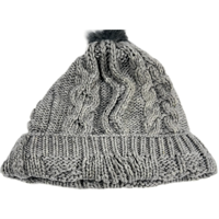 Chapeau d'hiver chaud en laine mélangée pour femme, bonnet en tricot jacquard avec pompon, doux, vintage, unisexe, adulte, gris, chapeau d'hiver pour femme