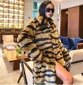 2023 High Quality Beautiful Winter Warm Fashion Faux Tiger Fur Coat Fur Extended Faux Fur Coat Loose Coat
