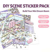 Autocollants Kawaii transparents en PET pour mini-scènes, pack d'autocollants 3D miniatures pour diorama de maison, pour scrapbooking, journal, loisirs créatifs pour enfants